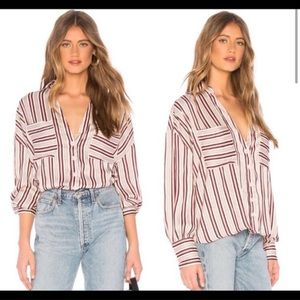 Free People Mad About You Buttondown Size Medium Natural/Maroon